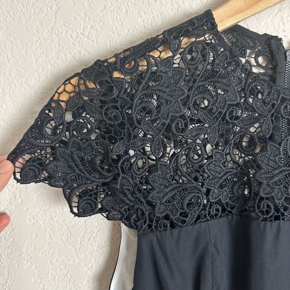 ALICE & OLIVIA Black Mallie Dress Size 0 XS Lace Midi Elegant AUDREY HEPBURN - Picture 7 of 13